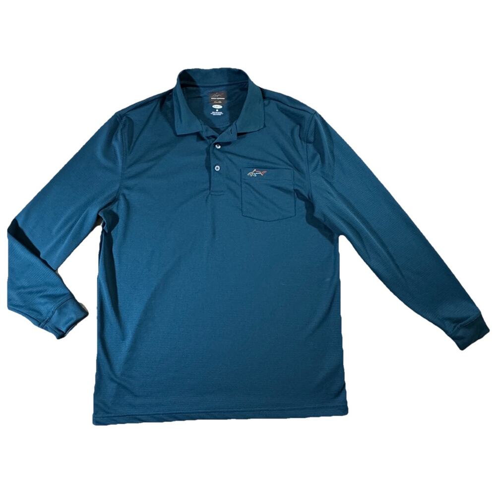 Greg Norman For Tasso Elba Long Sleeve Polo Shirt Blue Size M NWOT